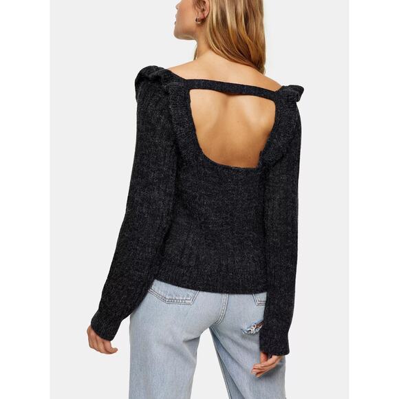 NWT Topshop Ruffle Back Cutout Flutter Boat Neck Sweater MED - Picture 4 of 11